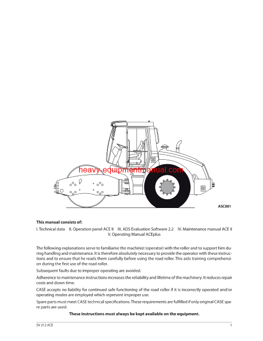 Download Case SV212 Vibratory Roller -Software Guide ACEIIACE+ Operator Manual (84287226)