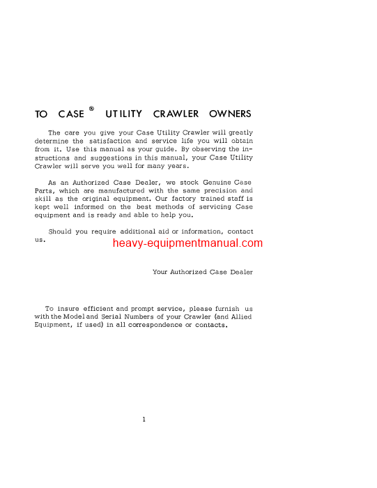Download Case Utility 310D Crawler Serial # 3012301 and after Operator Manual (9-294)