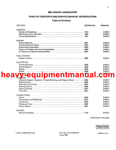 CASE 380 TRACTOR LOADER LANDSCAPER WORKSHOP SERVICE REPAIR MANUAL 9-67012RO