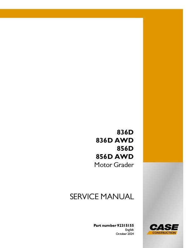 Case 836D, 836D AWD, 856D, 856D AWD Motor Grader Service Manual (2024)