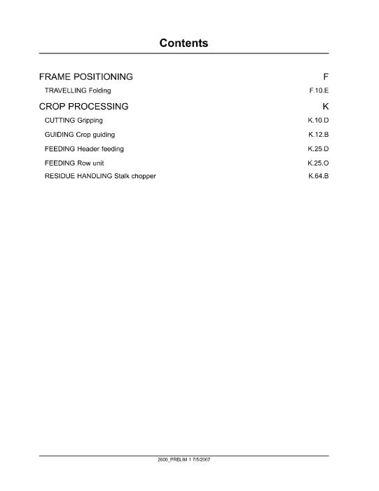 Case IH 2600, 2608, 2608F, 2612 Corn Head Preliminary Service Manual 87575858