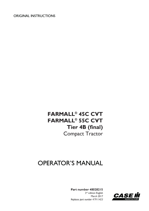 Case IH BM172H, BM184H Front blade Operator Manual 48028215 