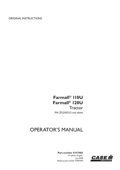 Case IH Farmall 110U, 120U Tier 4B (final) Tractor Operator Manual 51517462