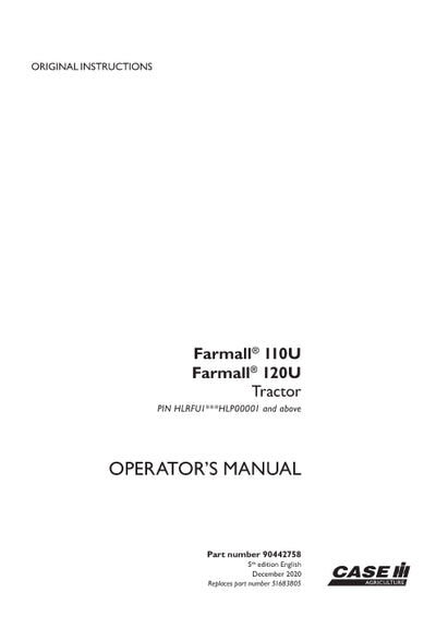 Case IH Farmall 110U, 120U Tractor Operator Manual 90442758