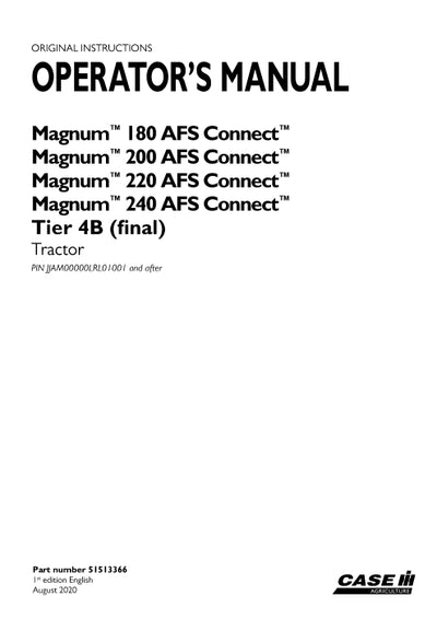Case IH Magnum 180 AFS Connect Tier 4B (final) Tractor Operator Manual 51513366