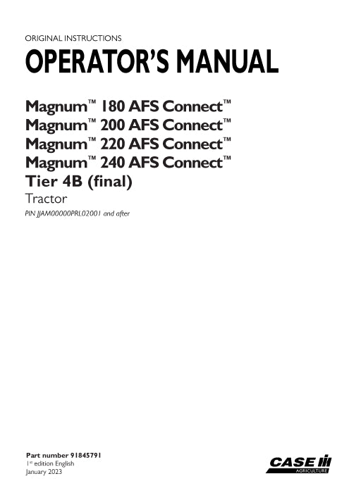 Case IH Magnum 240 AFS Connect Tier 4B (final) Tractor Operator Manual 91845791