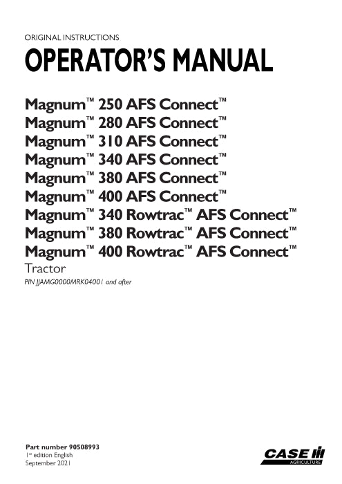 Case IH Magnum 340 AFS Connect Tractor Operator Manual 90508993
