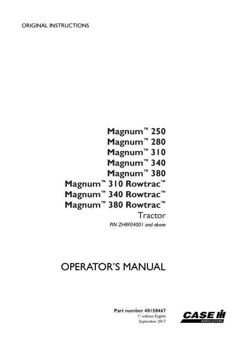 Case IH Magnum 340 Rowtrac Tier 4B (final) Tractor Operator Manual 48158467