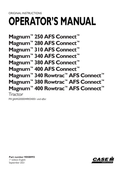  Case IH Magnum 380 Rowtrac AFS Connect Tractor Operator Manual 90508993