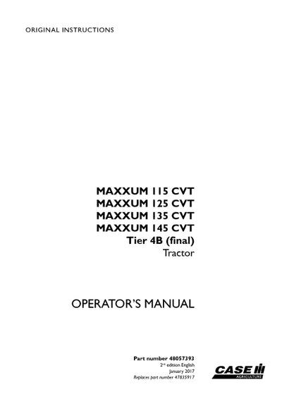 Case IH Maxxum 145 CVT Tier 4B (Final) Tractor Operator Manual 48057393