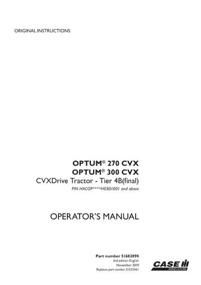 Case IH Optum 270 CVX, 300 CVX Drive Tier 4B (final) Tractor Operator Manual 51682890