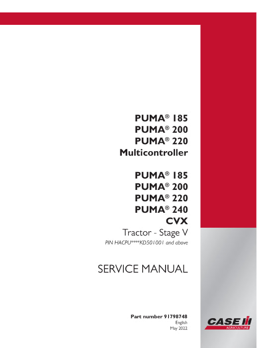 Case IH Puma 200 CVX (Stage V) Tractor Service Manual 91798748 Download PDF