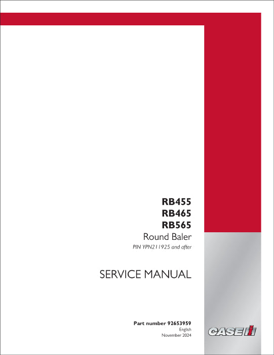 Case IH RB455, RB465, RB565 Round Baler Service Manual 92653959