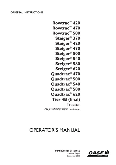 Case IH Rowtrac 420 Tier 4B (final) Tractor Operator Manual 51461858