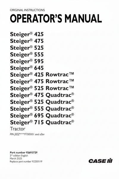 Case IH Steiger 425 Tractor Operator PDF Manual 92693729