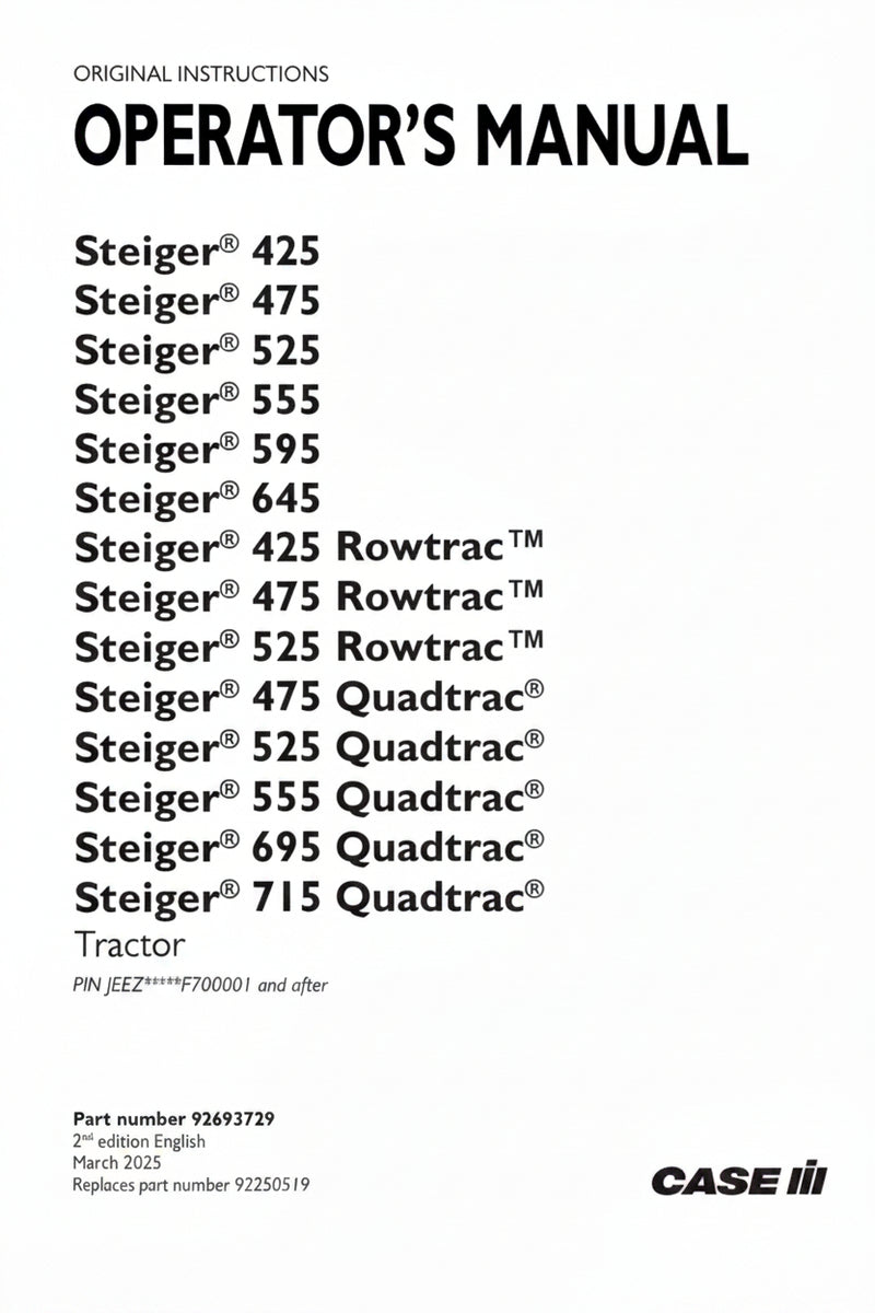 Case IH Steiger 425 Tractor Operator PDF Manual 92693729