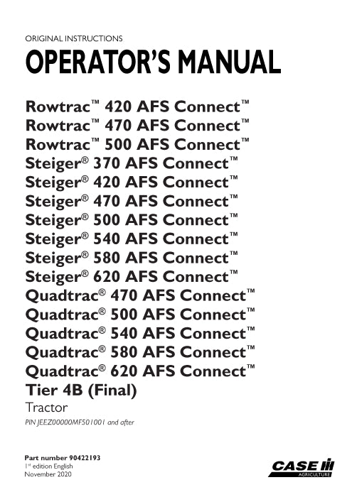 Case IH Steiger 500 AFS Connect Tractor Operator Manual 90422193