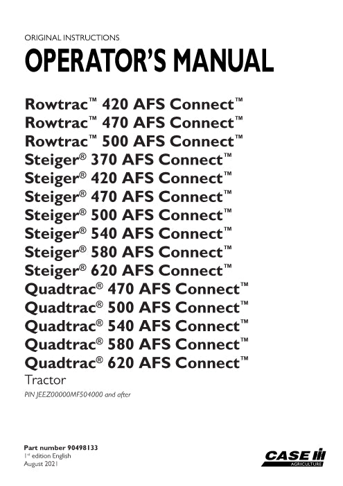 Case IH Steiger 620 AFS Connect Tractor Operator Manual 90498133