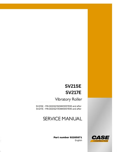 Case SV215E, SV217E Vibratory Roller Service Manual