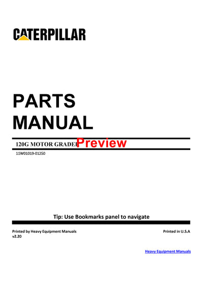 Caterpillar 120G MOTOR GRADER Full Complete Spare Parts Catalog Manual 11W
