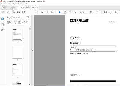 Caterpillar 304CR Mini Hydraulic Excavator Parts Manual PDF Download - BTN00001-UP