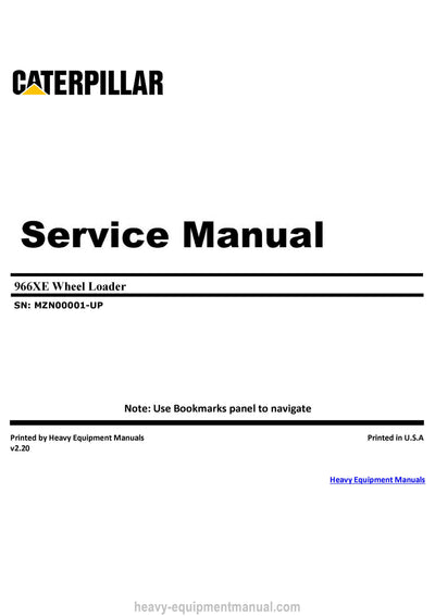 Caterpillar 966XE Wheel Loader Service Repair Manual MZN00001-UP