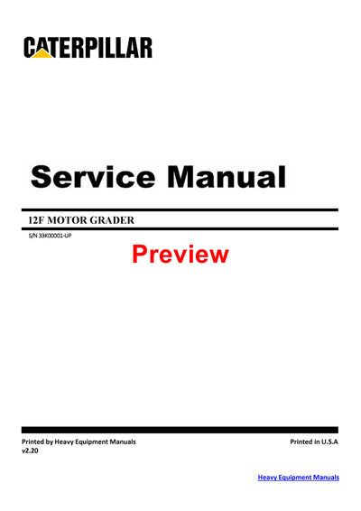 12F CATERPILLAR MOTOR GRADER 33K SERVICE REPAIR MANUAL