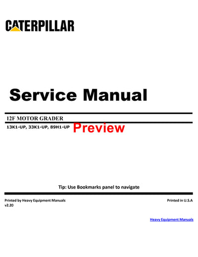 PDF 12F CATERPILLAR MOTOR GRADER 13K SERVICE REPAIR MANUAL