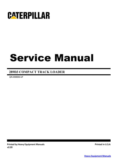 Caterpillar 289D3 Skid Steer Loader Service Manual JX9