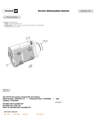 Caterpillar 320, 320 GC Excavator Parts Manual (MYK00001-UP)(1)