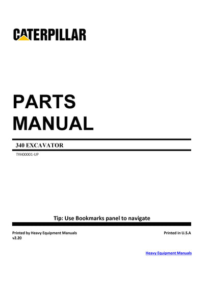 Caterpillar 340 Excavator Parts Manual TYH - Download PDF