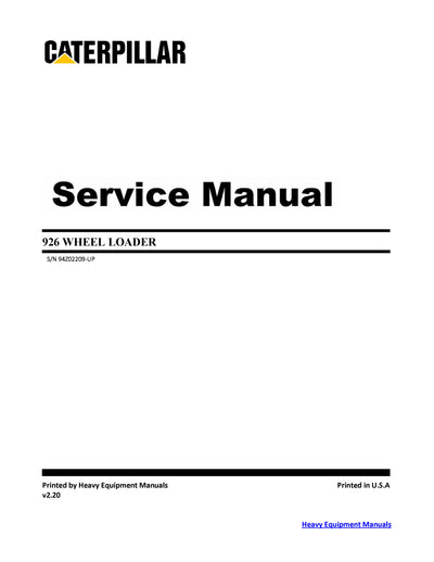 PDF 926E CATERPILLAR WHEEL LOADER SERVICE REPAIR MANUAL 94Z02209-UP