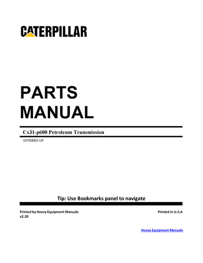 Caterpillar Cx31-p600 Petroleum Transmission Parts Manual GFY