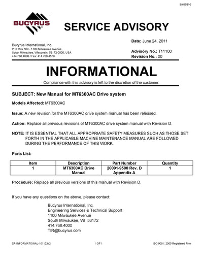 Caterpillar Traction Inverter And Blower Drive MT6300AC Service Manual BI615310