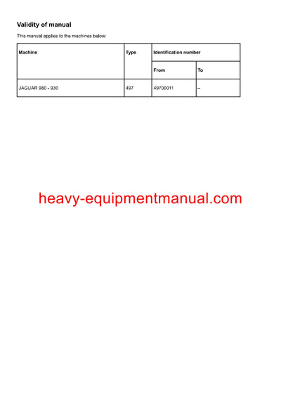 Claas 980, 970, 960, 950, 940, 930 Jaguar Operation Maintenance Manual