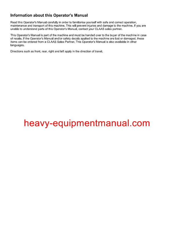 Claas 980, 970, 960, 950, 940, 930 Jaguar Operation Maintenance Manual