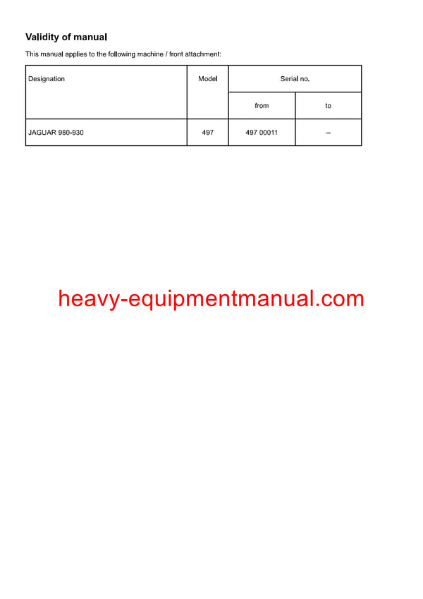 Claas Jaguar 980, 970, 960, 950, 940, 930 Forage Service Manual