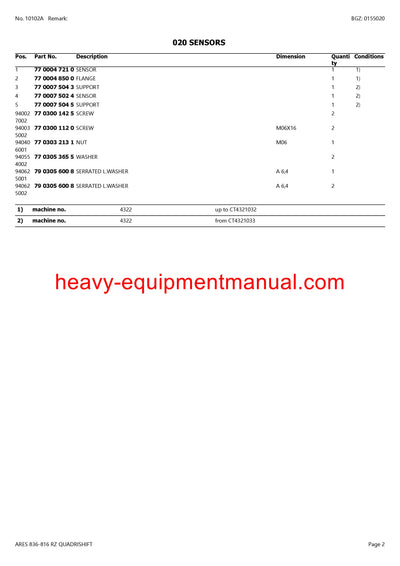 Download Claas Ares 836-816 RZ Quardristhift Tractor Parts Manual PDF CT4431300-CT4439999