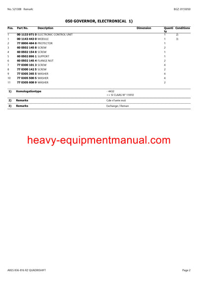 Download Claas Ares 836-816 RZ Quardristhift Tractor Parts Manual PDF CT4411300-CT4419999