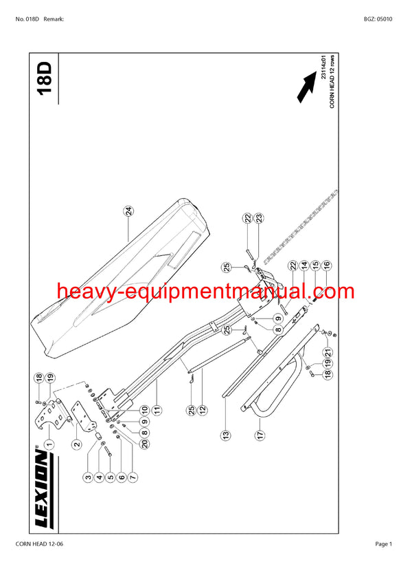 Download Claas Corn Head 12-06 Combine Parts Manual PDF 91801000-91899999
