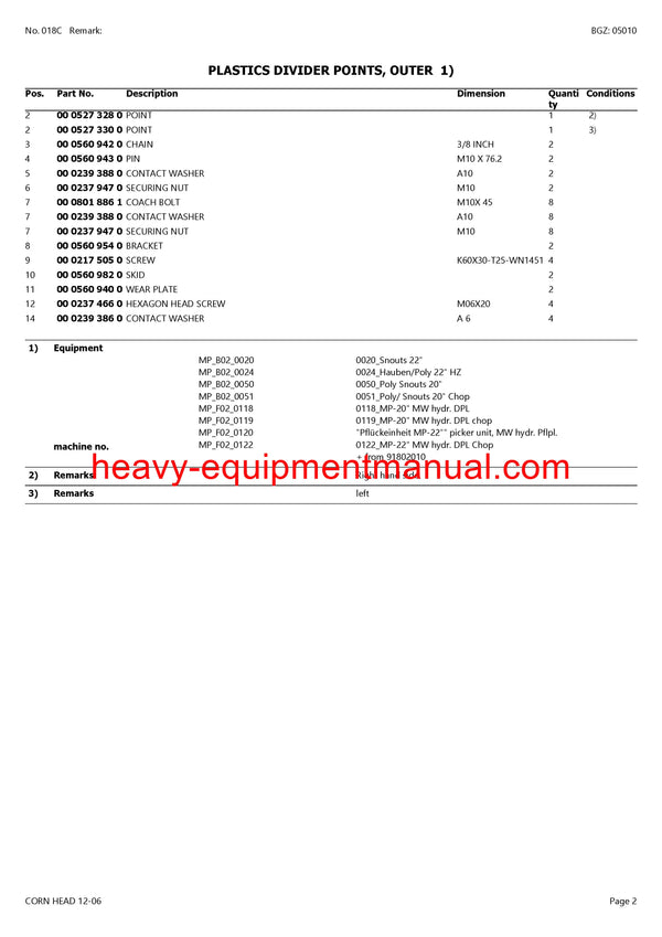 PDF Claas 12 - 06 Corn Head Combine Parts Manual