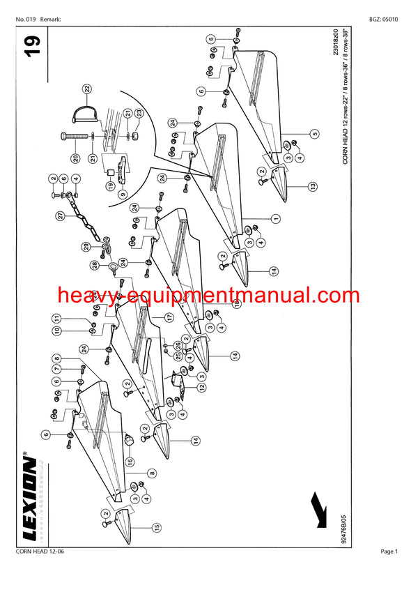 Download Claas Corn Head 12-06 Combine Parts Manual PDF 91601000-91699999