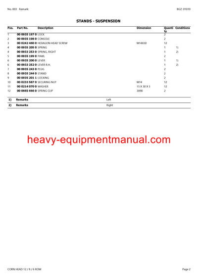 PDF Claas 12 8 6 Row Corn Head Combine Parts Manual