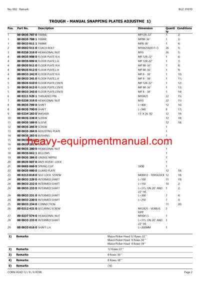 PDF Claas 12 8 6 Row Corn Head Combine Parts Manual