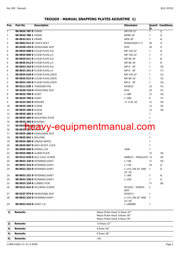 Download Claas Corn Head 12 8 6 Row Combine Parts Manual PDF