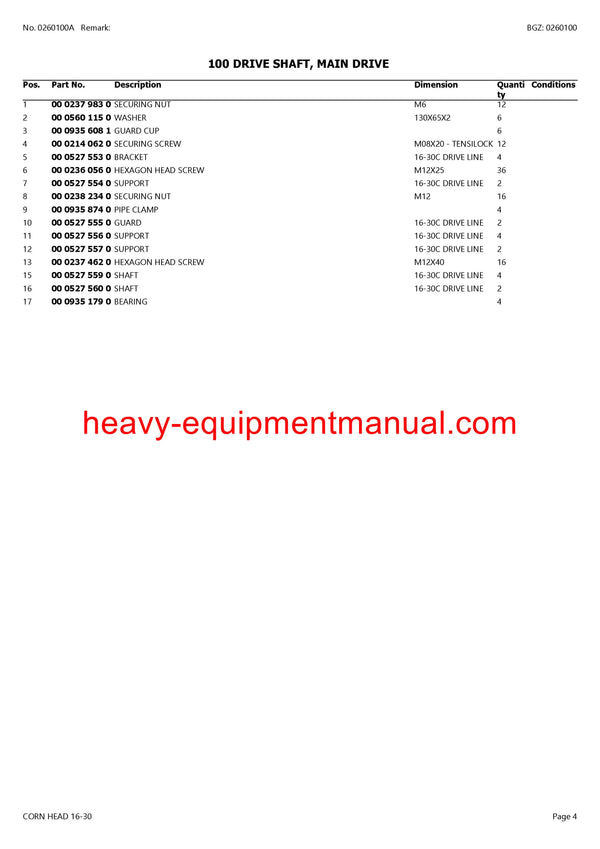 PDF Claas 16 - 30 Corn Head Combine Parts Manual Download