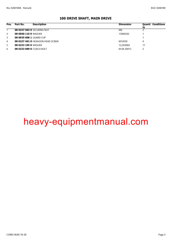 PDF Claas 18 - 20 Corn Head Combine Parts Manual Download