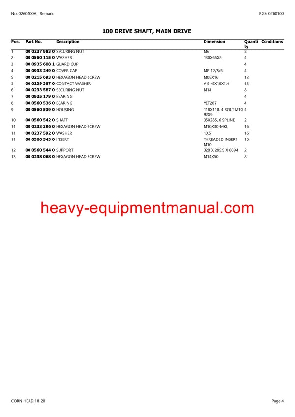 PDF Claas 18 - 20 Corn Head Combine Parts Manual Download
