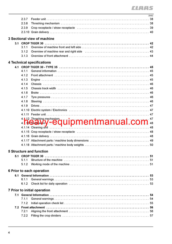 Download Claas Crop Tiger 30 Combine Harvester Operator's Manual