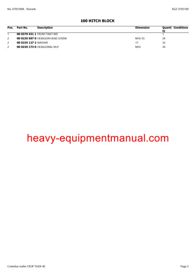 Download Claas Cutterbar Trailer Crop Tiger 40 Combine Parts Catalog Manual